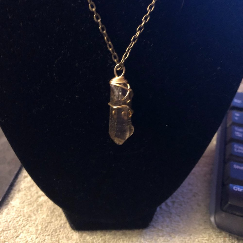 Wire Wrap Raw Smokey Quartz Necklace - Picture 2 of 8